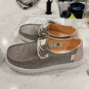 Hey Dude Women's Glitter Sneakers - Gray and White